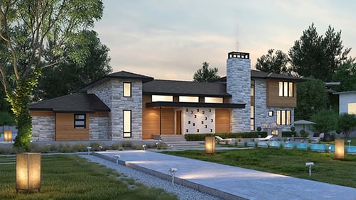 3D architectural render - house - lighting example